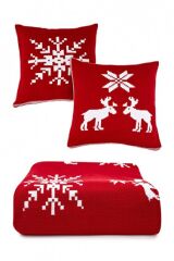 Плед вязанный с наволочками - Скандинавия - Красный