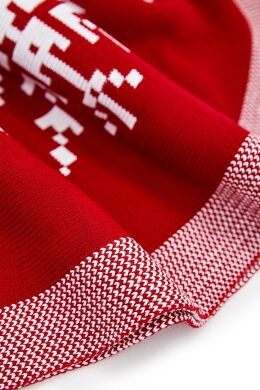 Плед в'язаний з наволочками - Скандинавія - Червоний