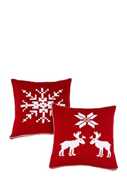 Плед в'язаний з наволочками - Скандинавія - Червоний