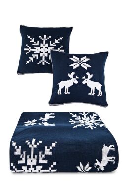 Плед в'язаний з наволочками - Скандинавія - Синій